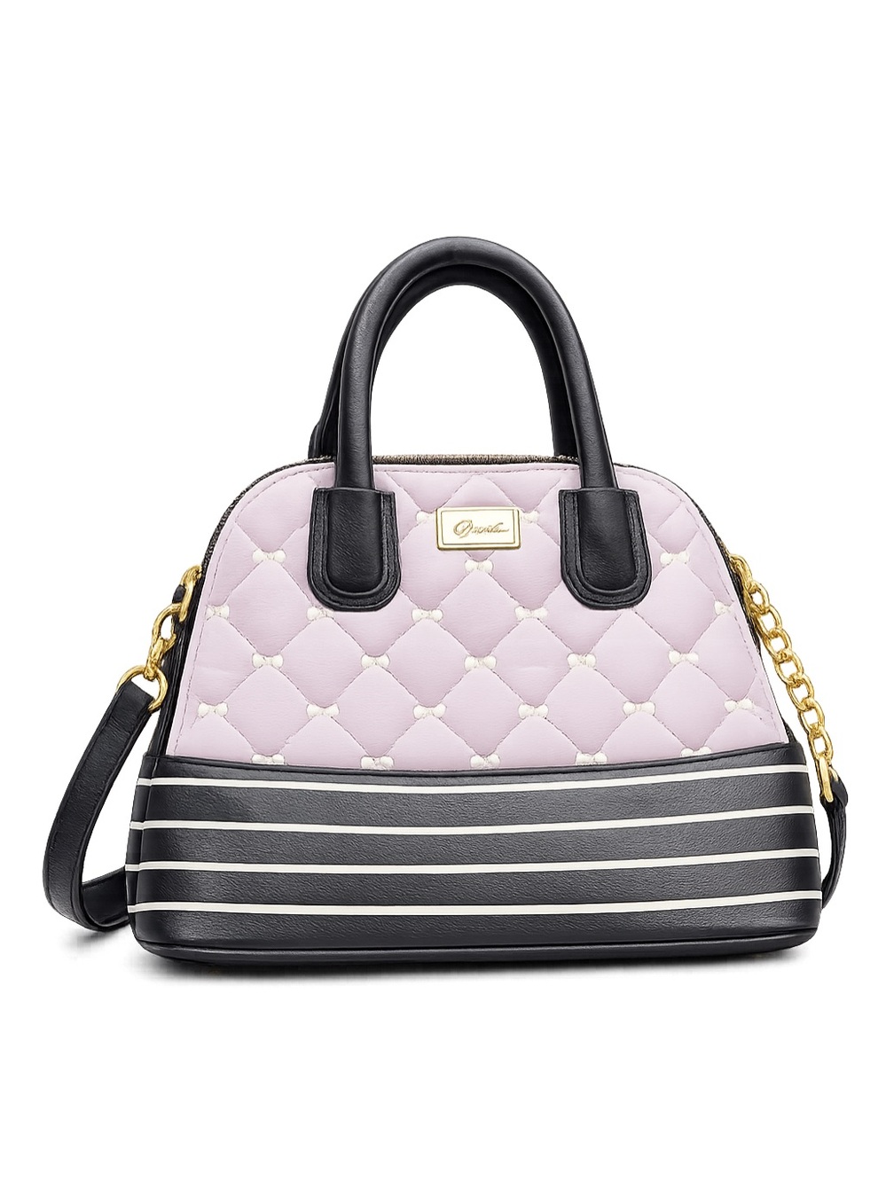 Betsey Johnson Pink and Black Quilted Crossbody Satchel